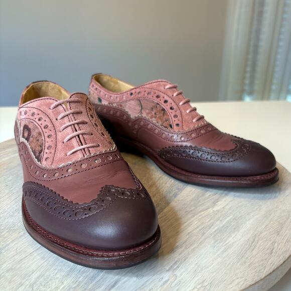 The Office of Angela Scott Mr. Doubt Floral Brogue Oxfords Pink Leather 38 US 8 - Picture 1 of 13